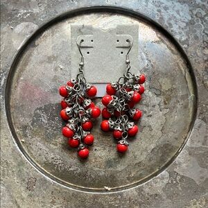 Unique Vintage Silver Red Berry Cluster Earrings